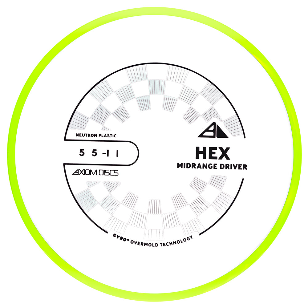 Disc golf disc with branding and specifications on a white background