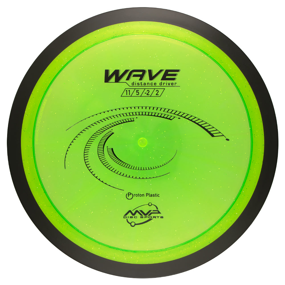 MVP Wave – Proton Plastic - Green disc golf driver with black text and branding on a white background