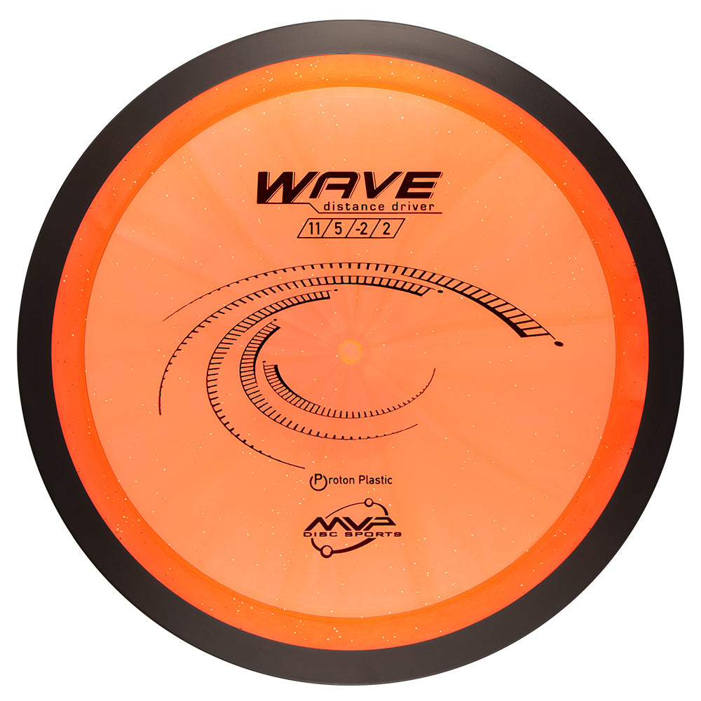 MVP Wave – Proton Plastic - Orange disc golf driver with black text and branding on a white background