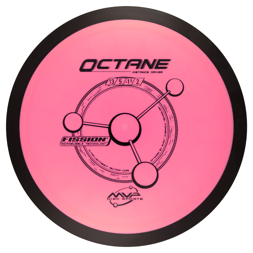 MVP Octane – Fission Plastic Pink disc golf disc with 'Octane' and 'MVP Disc Sports' branding on a white background