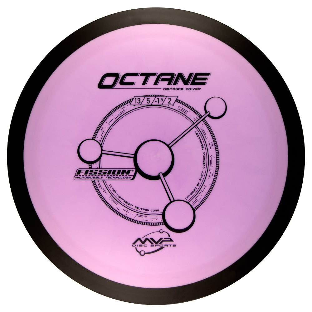 MVP Octane – Fission Plastic Pink disc golf driver with black text and branding on a white background