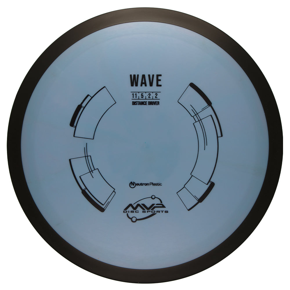 Slate blue Disc golf disc with MVP Wave Neutron branding on a white background, 170-175g disc