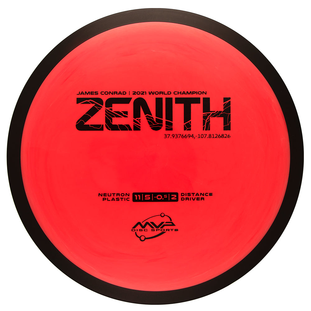 Red disc with black text and MVP Disc Sports and Zenith logo on a white background, 170-175 gram disc