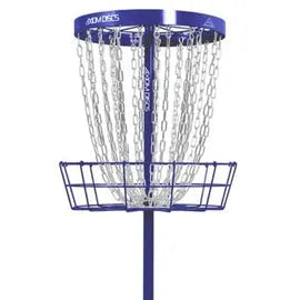 Disc golf basket with chains on a white background