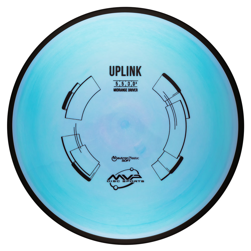 Blue Disc golf disc, MVP uplink neutron on a white background