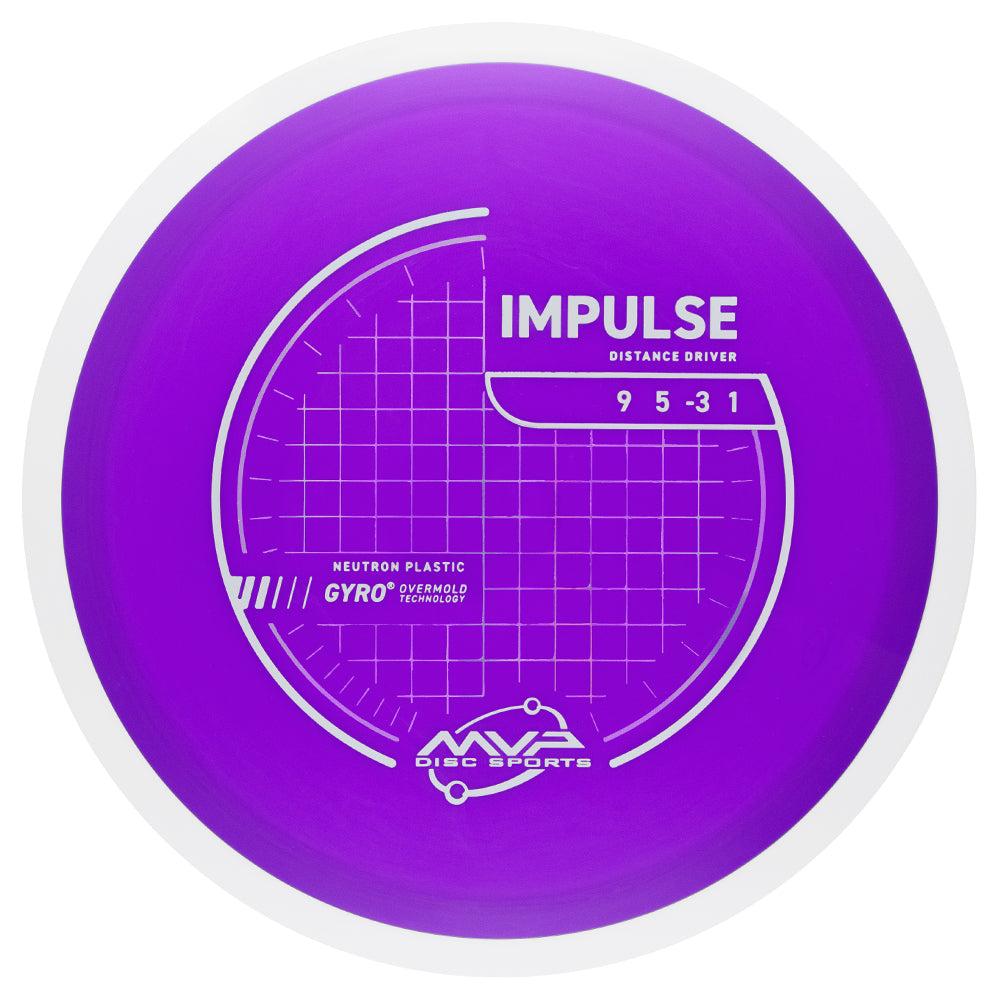 Purple disc golf disc, MVP Impulse Neutron (Project Lab Coat) 170-175on a white background
