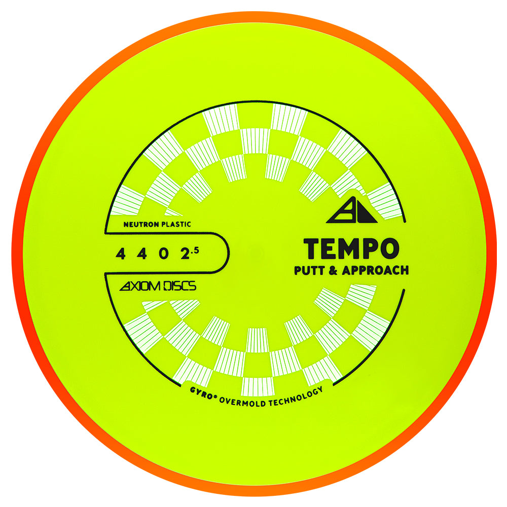 Green disc golf putter with red rim on a white background