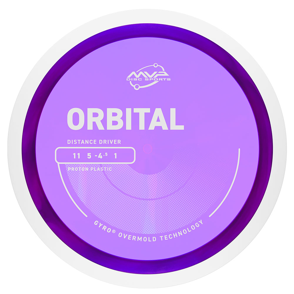 Purple disc golf disc, MVP Orbital Proton on a white background