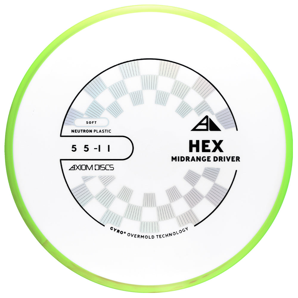 Hex midrange driver disc with green rim on a white background