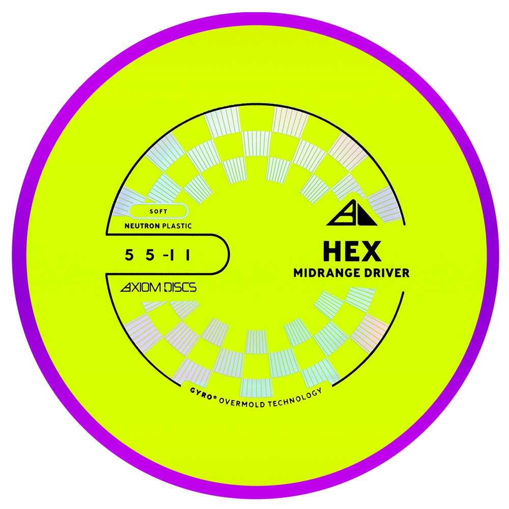 Yellow disc with purple rim and branding on a white background