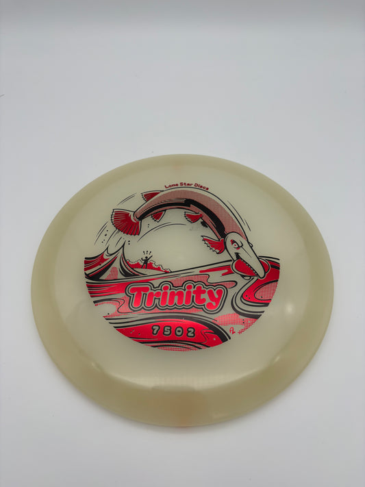 Beige disc with red and black graphics and 'Trinity' branding on a white background